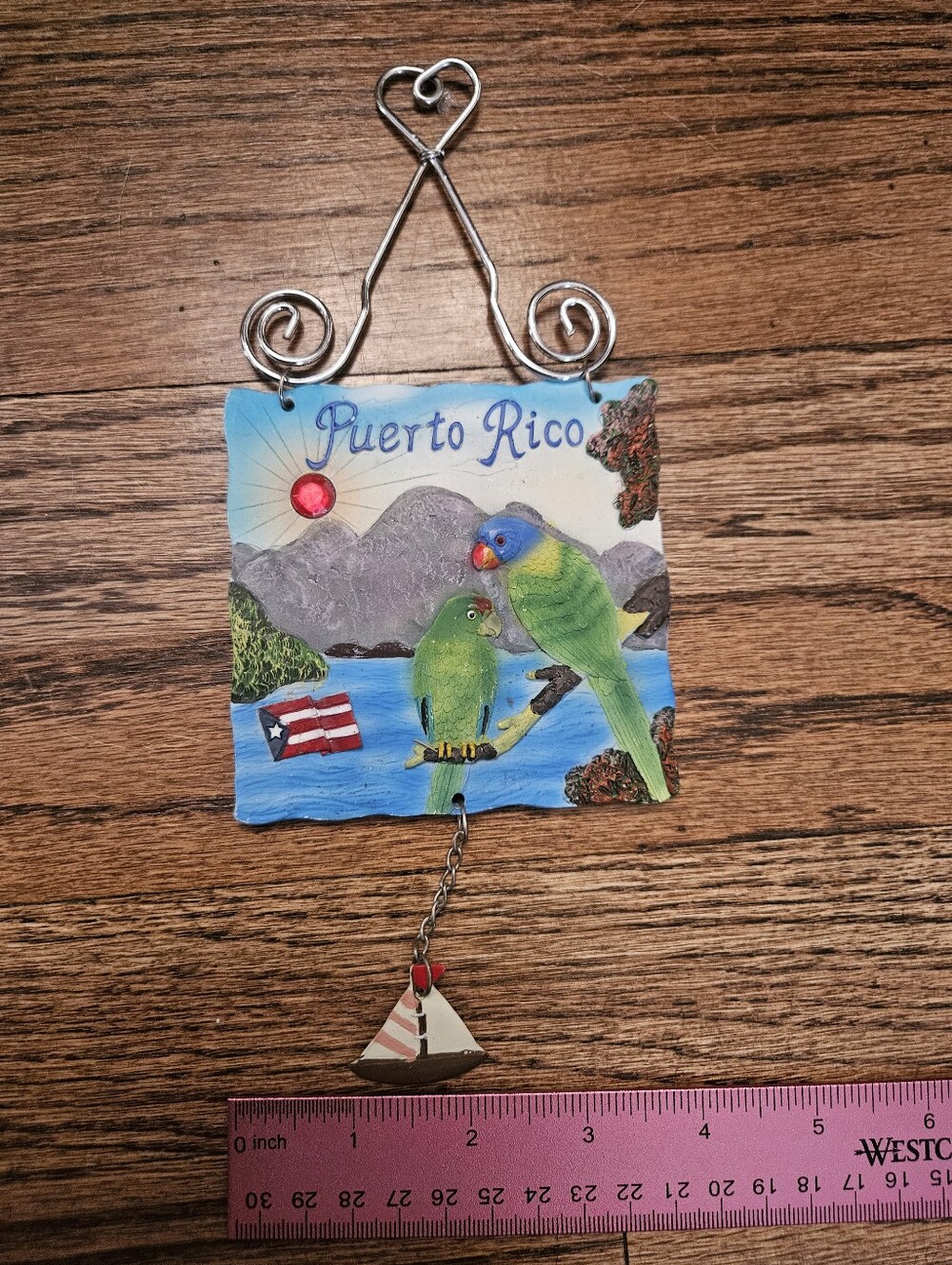 Puerto Rico Green Parrot Decorative Home Wall Decor Sailboat Heart Vintage